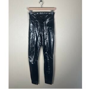 Spanx Leather Leggings Size Small Shiny Black Shapewear Grunge Moto Punk Shaping
